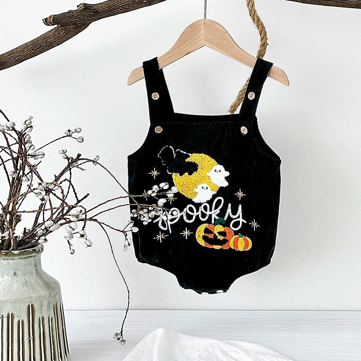 0-18M Baby Bodysuit Toddler Halloween Jumpsuit Overalls Newborn Boys Girls Clothes Pumpkin/Ghost Embroidery Button Bubble Romper