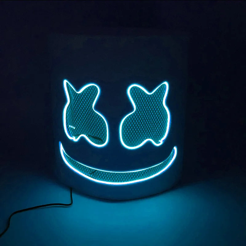 Halloween Light Up Neon Full Face Mask Luminous LED DJ Marshmellow Mask Headgear Cosplay Music Festival Party Props Glowing Mask