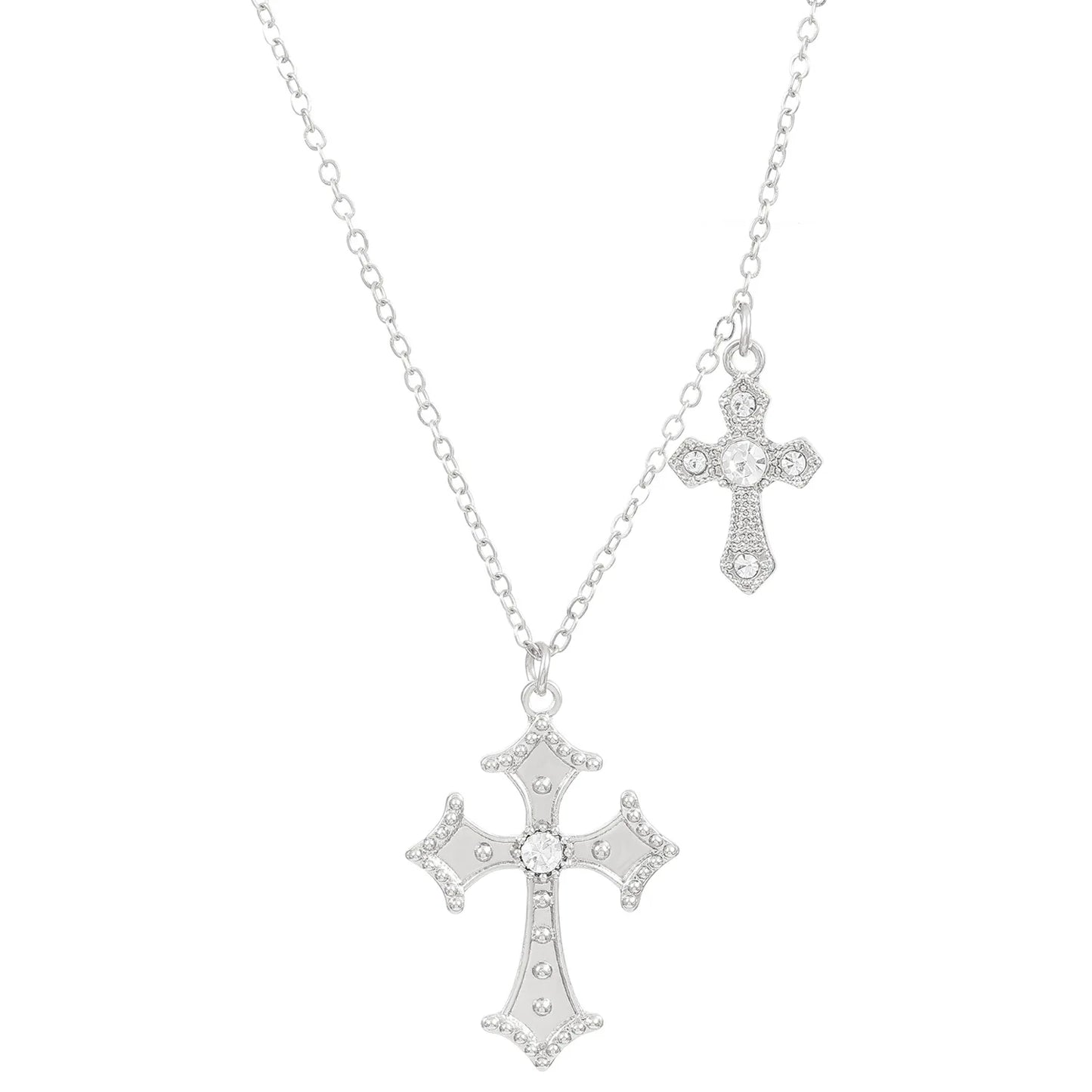 Fashion Double Cross Necklace for Women Collarbone Chain Luxury Zirconia Cross Pendant Necklace Couple Jewelry Halloween Choker