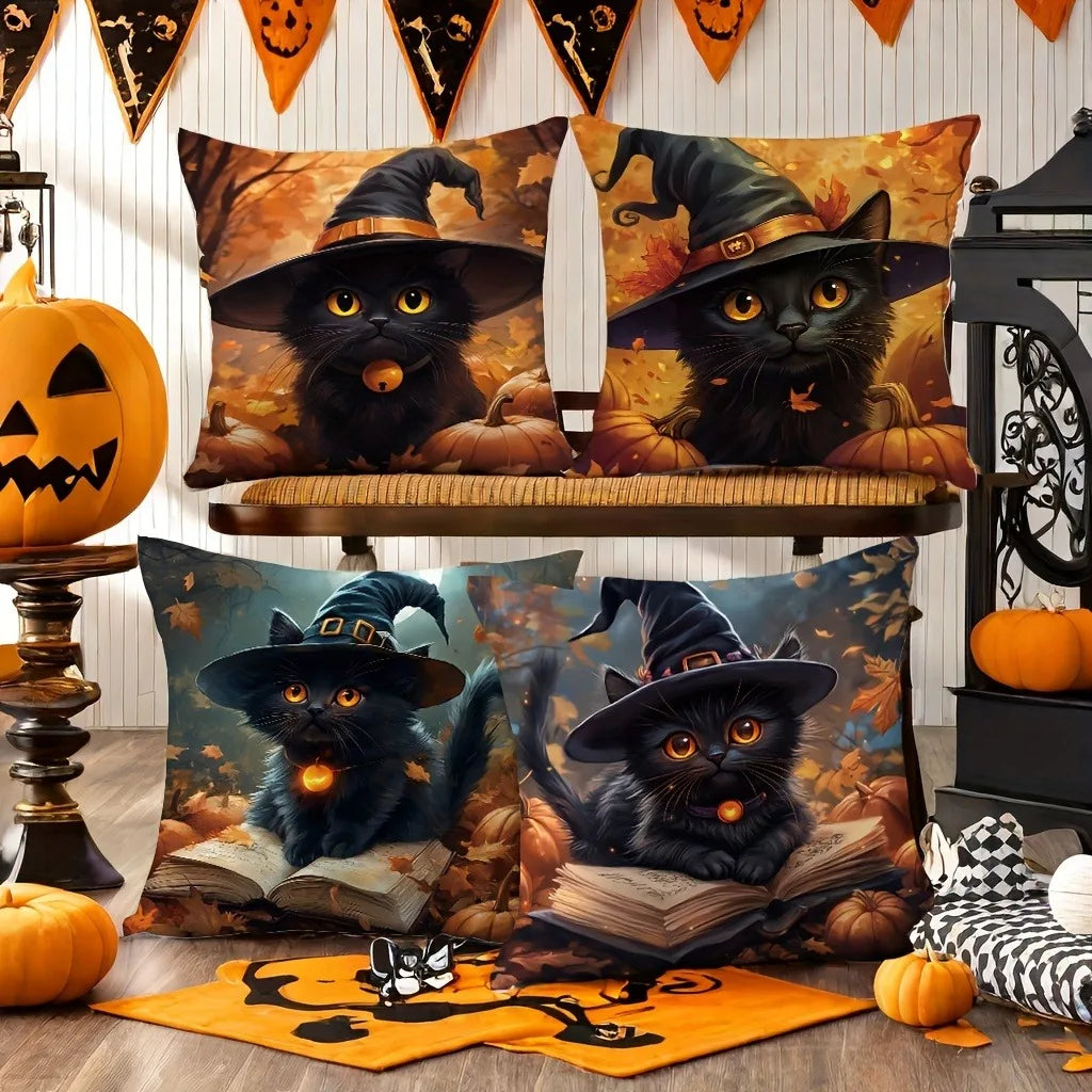 Spooky Halloween Witch Cat Pillowcases: Cozy Decor for Your Haunted Home Sofa cushion cover holiday party decoration gift