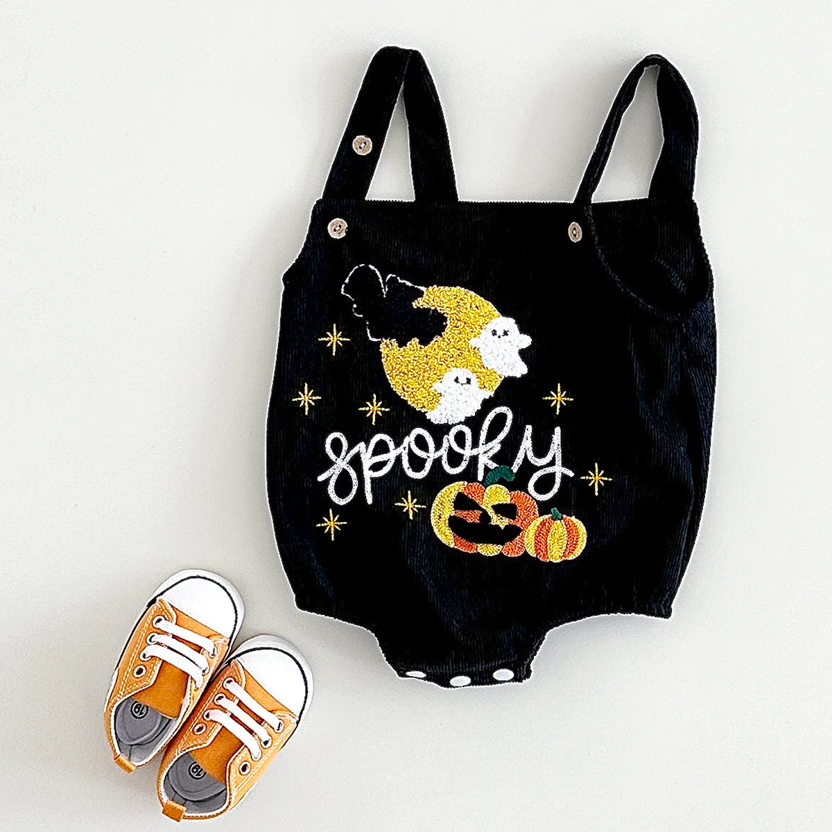 0-18M Baby Bodysuit Toddler Halloween Jumpsuit Overalls Newborn Boys Girls Clothes Pumpkin/Ghost Embroidery Button Bubble Romper