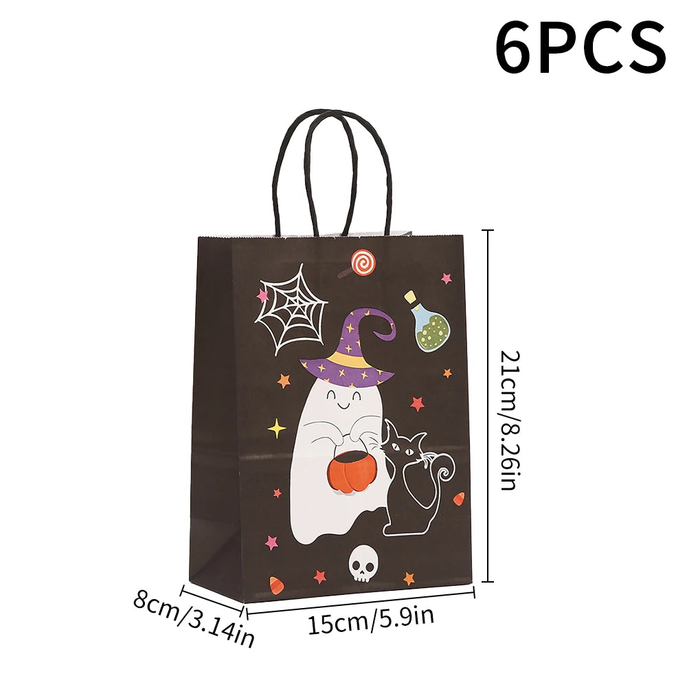 6PCS Halloween Pumpkin Black Pink Candy Gift Bags Trick or Treat Candy Bags with Handles Halloween Party Favor Supplies