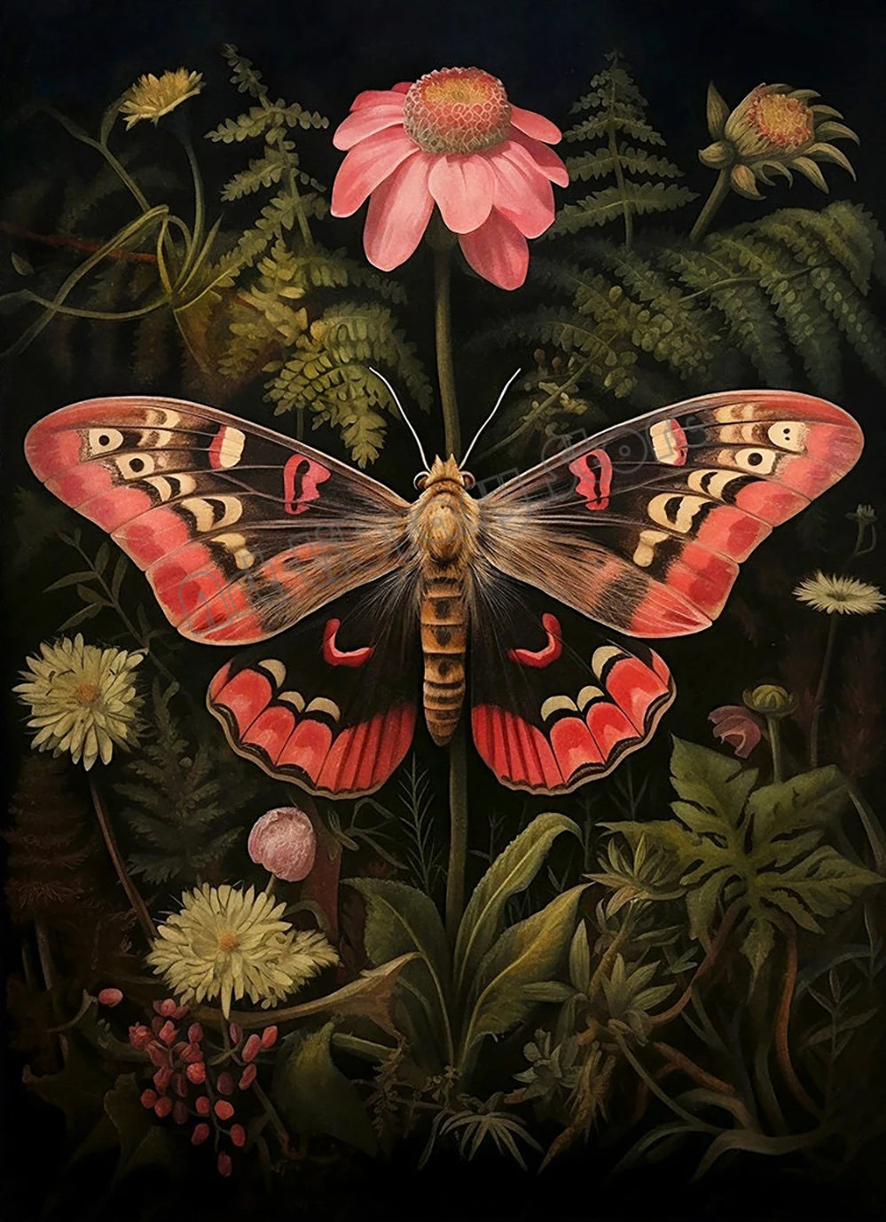 Floral Dark Academia Woodland Blue Moth Black Butterfly Poster Canvas Painting Botanical Wall Art Pictures Halloween Home Decor