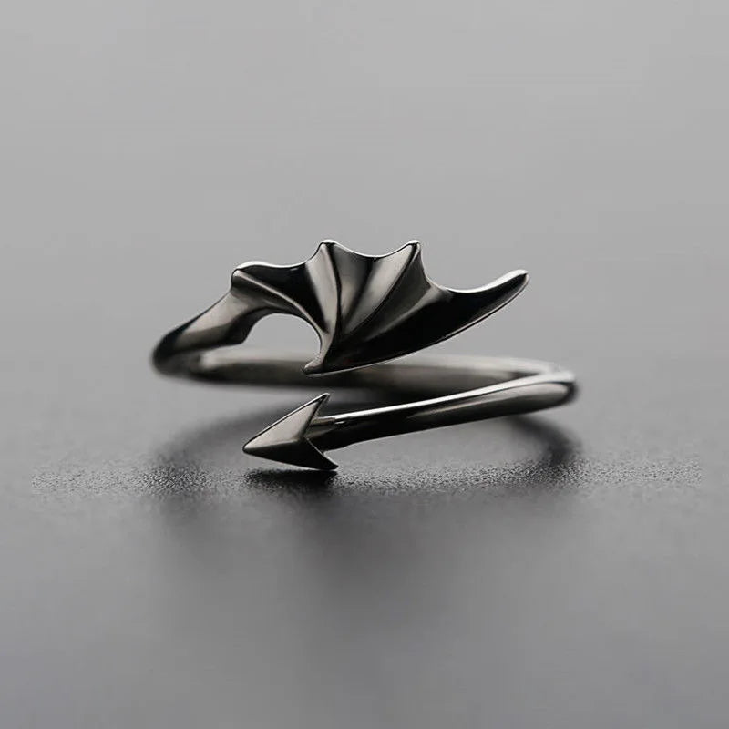 Punk Little Devil Dragon Gothic Evil Vampire Angel Wings Rings Open Ring Halloween Party Jewelry Gift Wholesale