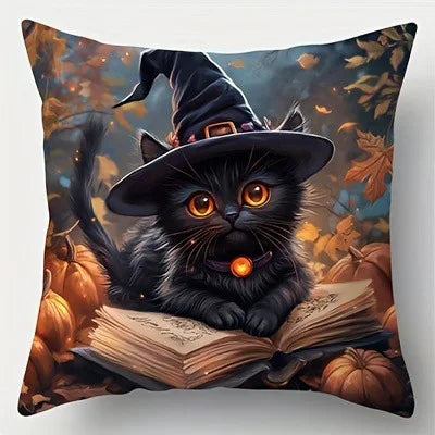 Spooky Halloween Witch Cat Pillowcases: Cozy Decor for Your Haunted Home Sofa cushion cover holiday party decoration gift