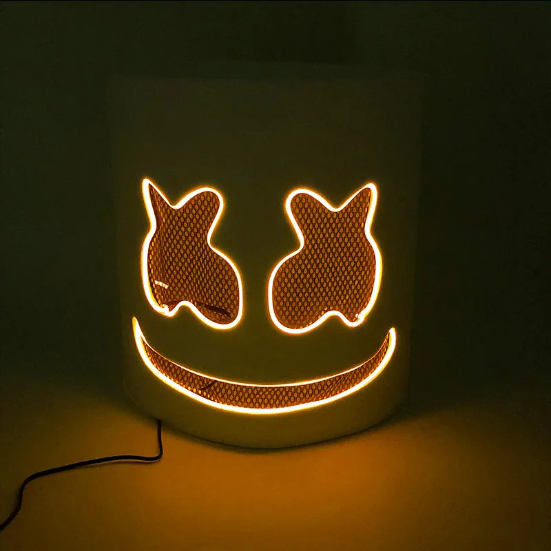 Halloween Light Up Neon Full Face Mask Luminous LED DJ Marshmellow Mask Headgear Cosplay Music Festival Party Props Glowing Mask