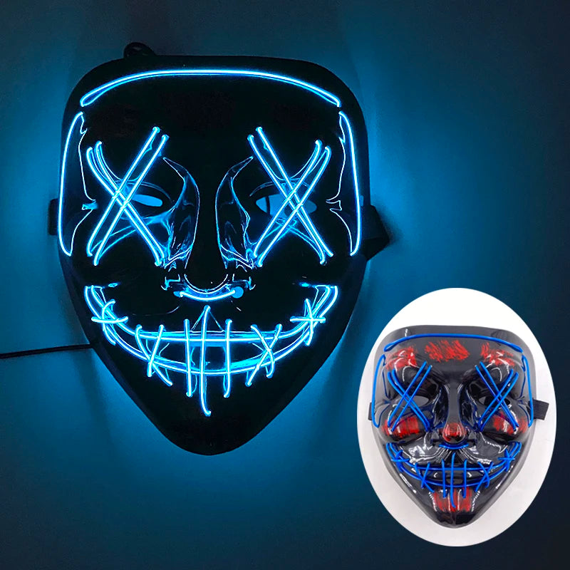 Halloween Light Up Neon Full Face Mask Luminous LED DJ Marshmellow Mask Headgear Cosplay Music Festival Party Props Glowing Mask