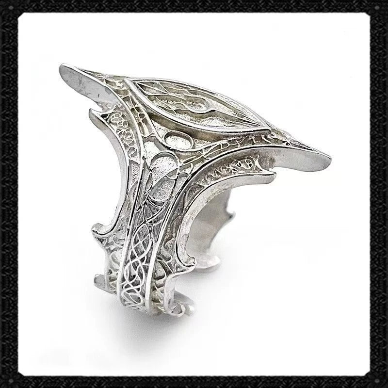 LATS Retro Personality Ancient Silver Color Hollowed-out Relief Crown Castle Rings for Women Men Halloween Trend Gothic Jewelry