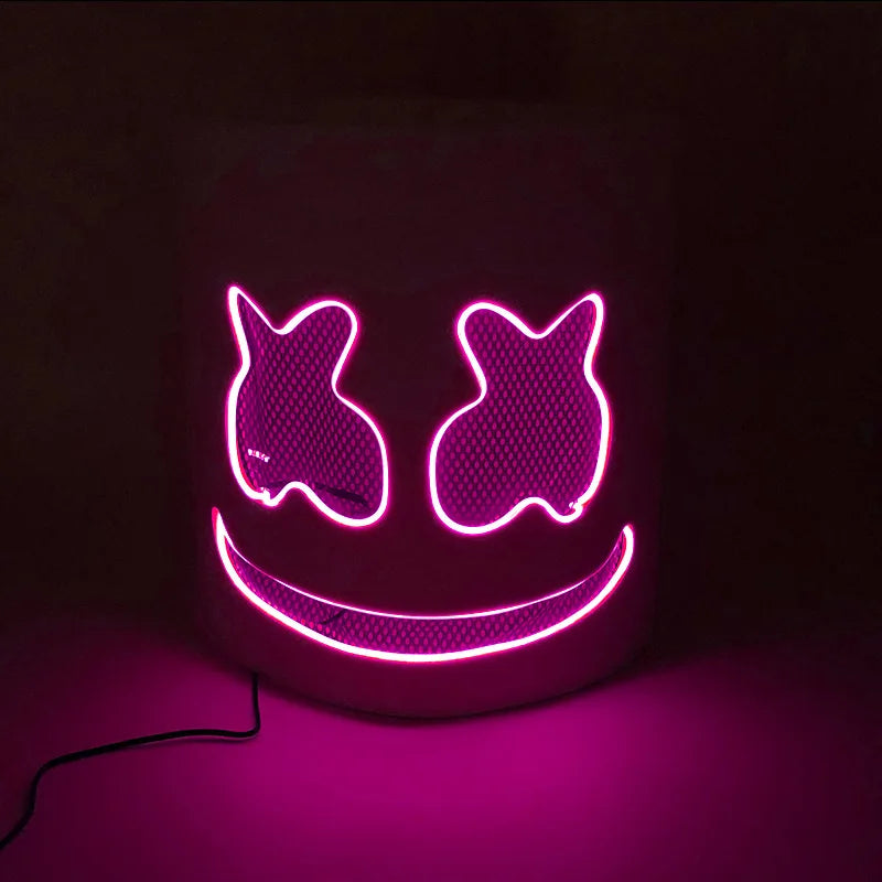 Halloween Light Up Neon Full Face Mask Luminous LED DJ Marshmellow Mask Headgear Cosplay Music Festival Party Props Glowing Mask