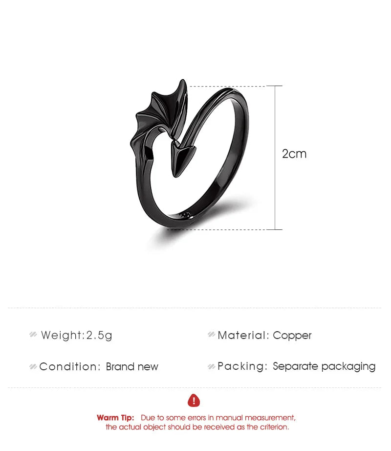 Punk Little Devil Dragon Gothic Evil Vampire Angel Wings Rings Open Ring Halloween Party Jewelry Gift Wholesale