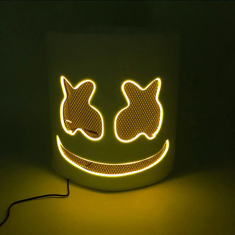 Halloween Light Up Neon Full Face Mask Luminous LED DJ Marshmellow Mask Headgear Cosplay Music Festival Party Props Glowing Mask