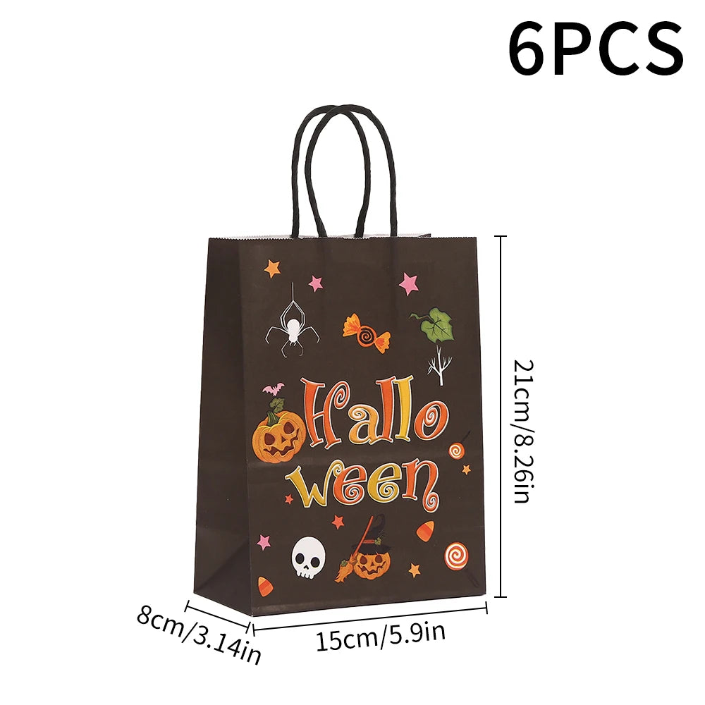 6PCS Halloween Pumpkin Black Pink Candy Gift Bags Trick or Treat Candy Bags with Handles Halloween Party Favor Supplies