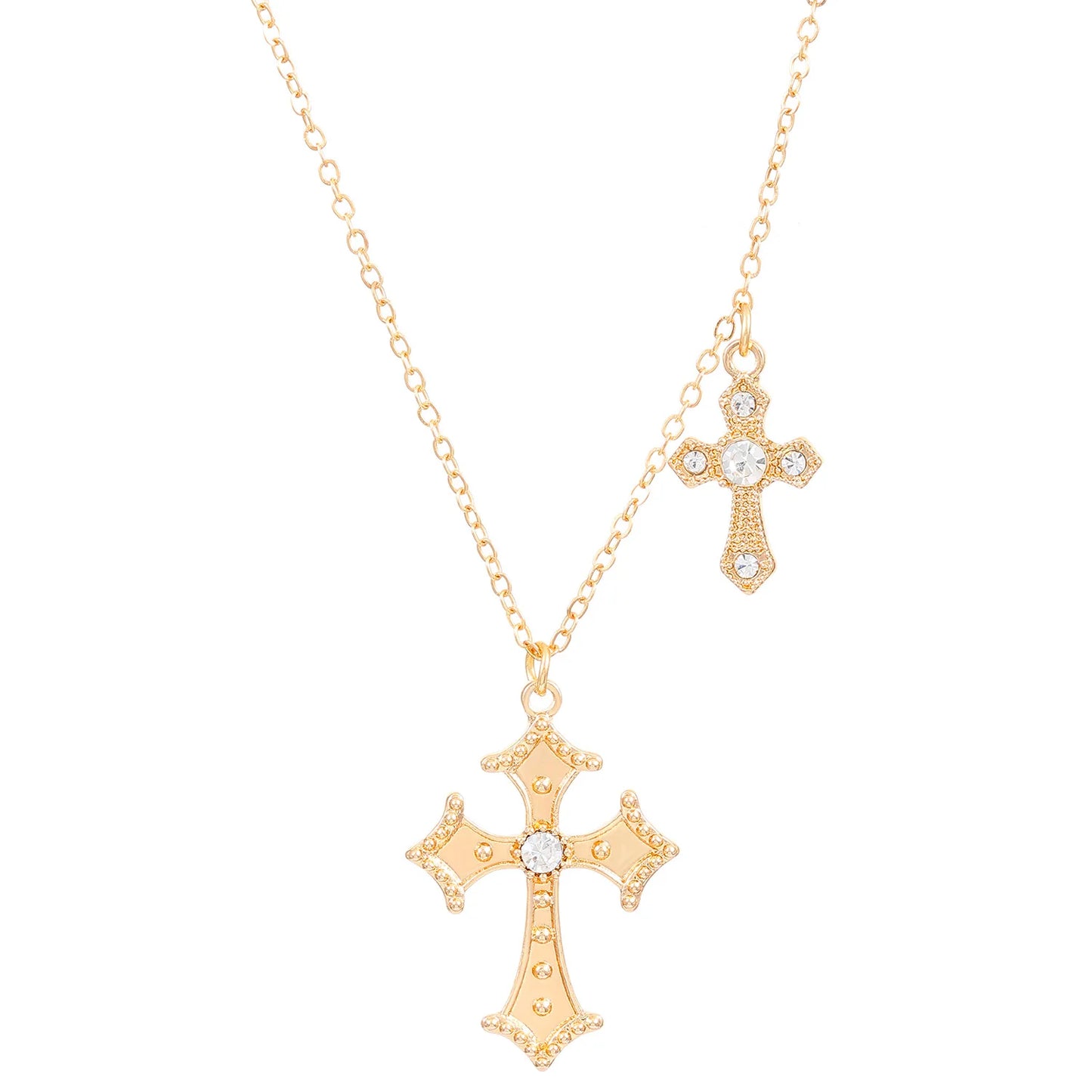 Fashion Double Cross Necklace for Women Collarbone Chain Luxury Zirconia Cross Pendant Necklace Couple Jewelry Halloween Choker