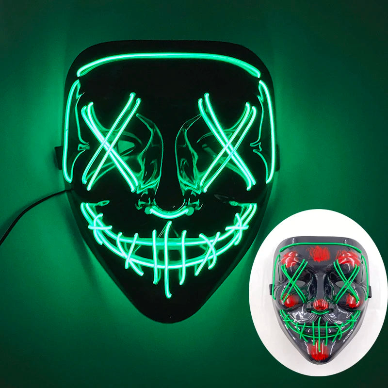 Halloween Light Up Neon Full Face Mask Luminous LED DJ Marshmellow Mask Headgear Cosplay Music Festival Party Props Glowing Mask