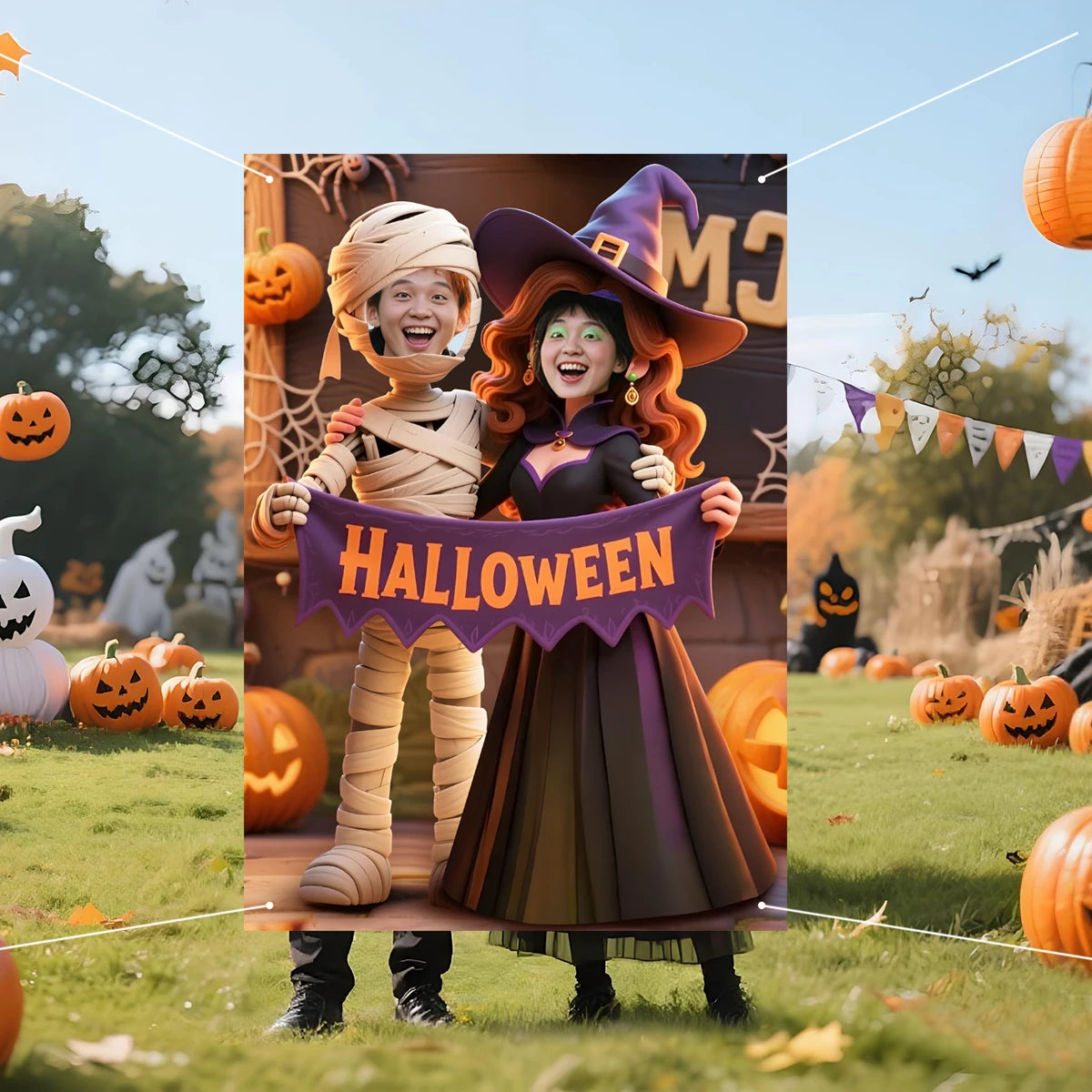 Halloween Photo Background Cloth Indoor and Outdoor Party Decoration Hanging Bra Flag Punching Commemorative Funny Banner