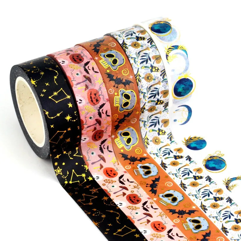 NEW 1PC 10M Deco Mushrooms Leaves Pumpkin Ghost Moon Gold Foil Halloween Washi Tape Set for Planner Masking Tape Cute Stationery