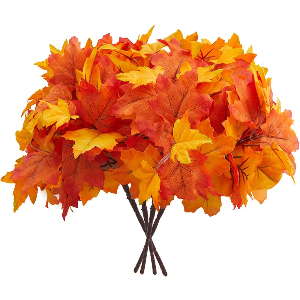 35cm Autumn Artificial Maple Leaves Bouquet Silk Plants Branch for Halloween Thanksgiving Day Fireplace Festival Home Fall Decor