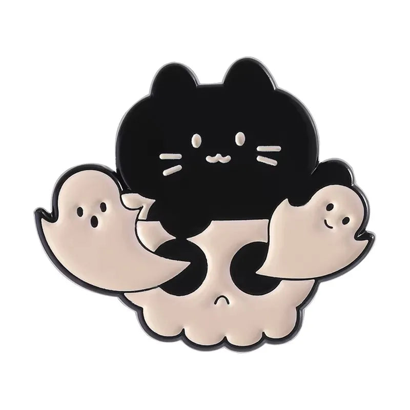 Halloween Skull Ghost Enamel Pins Stay Weird Letters Brooch Cartoon Cloak Black Cat Bone Coffin Sickle Lapel Badges Jewelry Gift