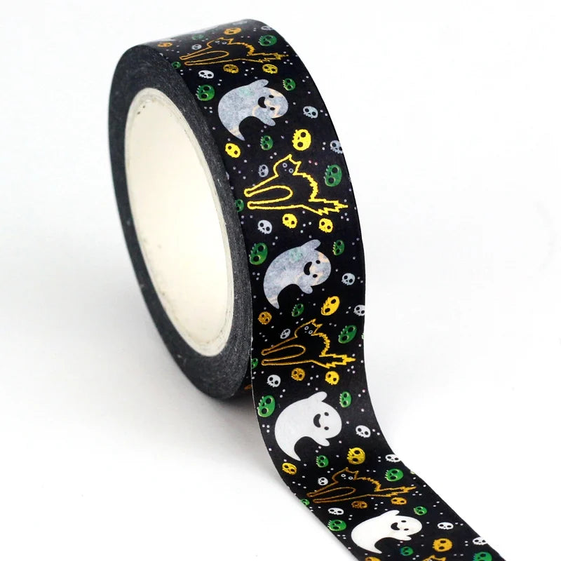 NEW 1PC 10M Deco Mushrooms Leaves Pumpkin Ghost Moon Gold Foil Halloween Washi Tape Set for Planner Masking Tape Cute Stationery