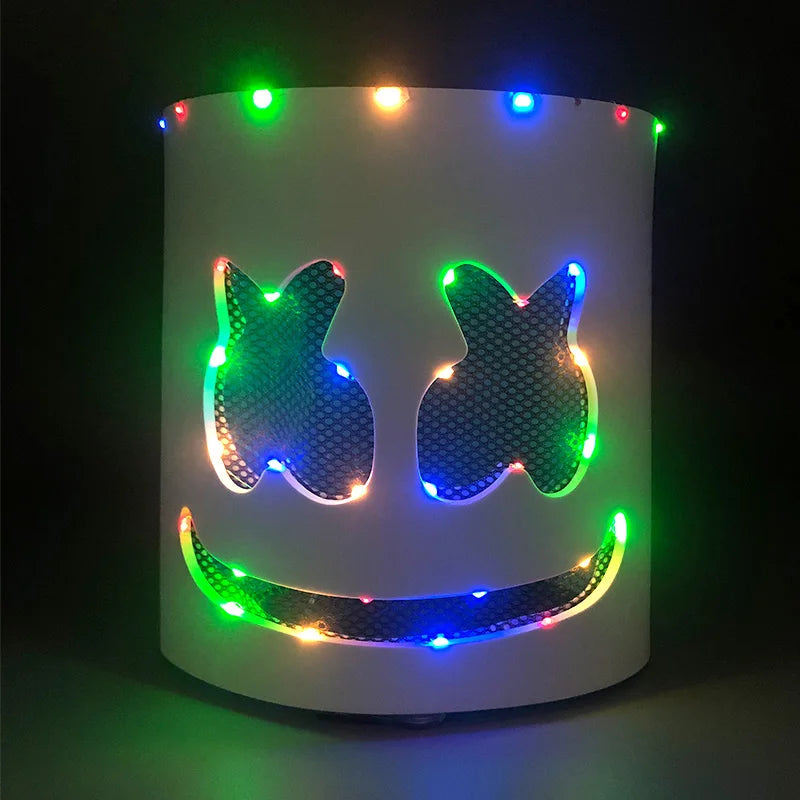 Halloween Light Up Neon Full Face Mask Luminous LED DJ Marshmellow Mask Headgear Cosplay Music Festival Party Props Glowing Mask