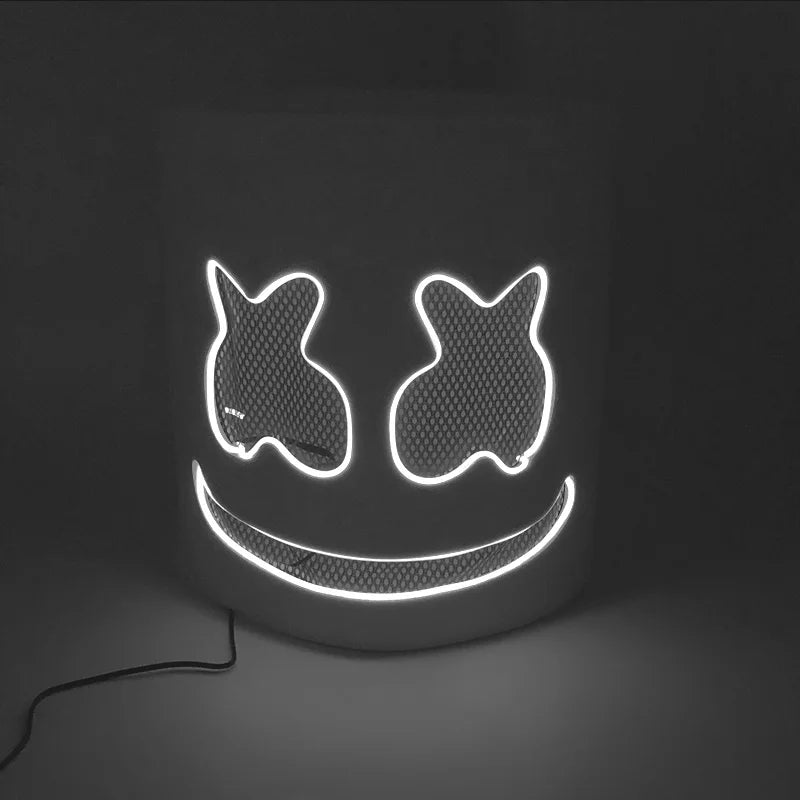Halloween Light Up Neon Full Face Mask Luminous LED DJ Marshmellow Mask Headgear Cosplay Music Festival Party Props Glowing Mask