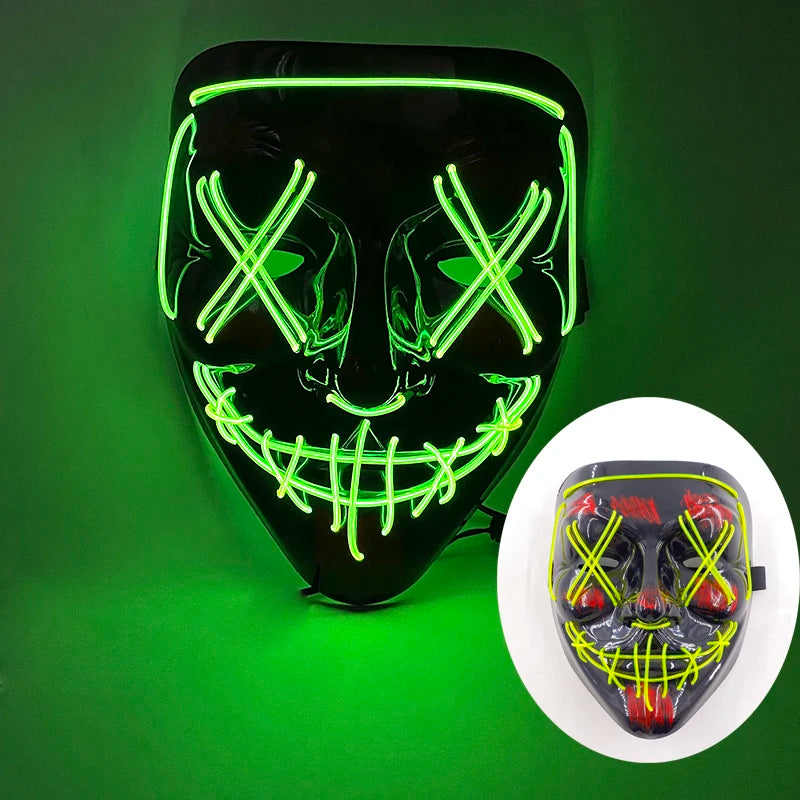 Halloween Light Up Neon Full Face Mask Luminous LED DJ Marshmellow Mask Headgear Cosplay Music Festival Party Props Glowing Mask
