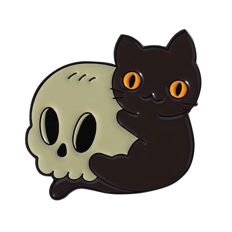 Halloween Skull Ghost Enamel Pins Stay Weird Letters Brooch Cartoon Cloak Black Cat Bone Coffin Sickle Lapel Badges Jewelry Gift