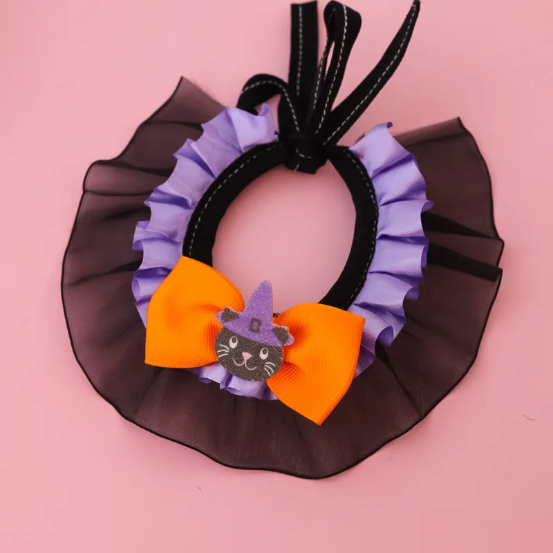 New Dog Necklace Halloween Pet Collar Cat Dog Drool Towel Lace Pumpkin Bat Wings Bow Cat Necklace Photo Prop