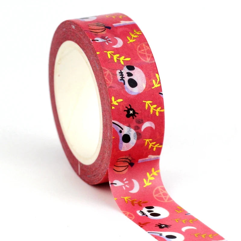 NEW 1PC 10M Deco Mushrooms Leaves Pumpkin Ghost Moon Gold Foil Halloween Washi Tape Set for Planner Masking Tape Cute Stationery