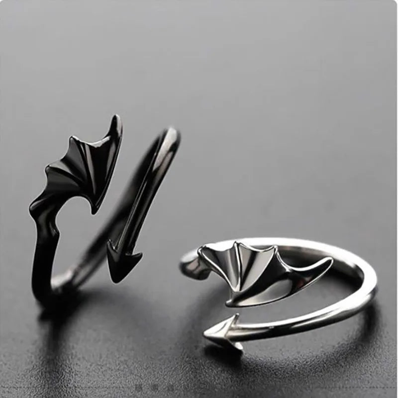 Punk Little Devil Dragon Gothic Evil Vampire Angel Wings Rings Open Ring Halloween Party Jewelry Gift Wholesale