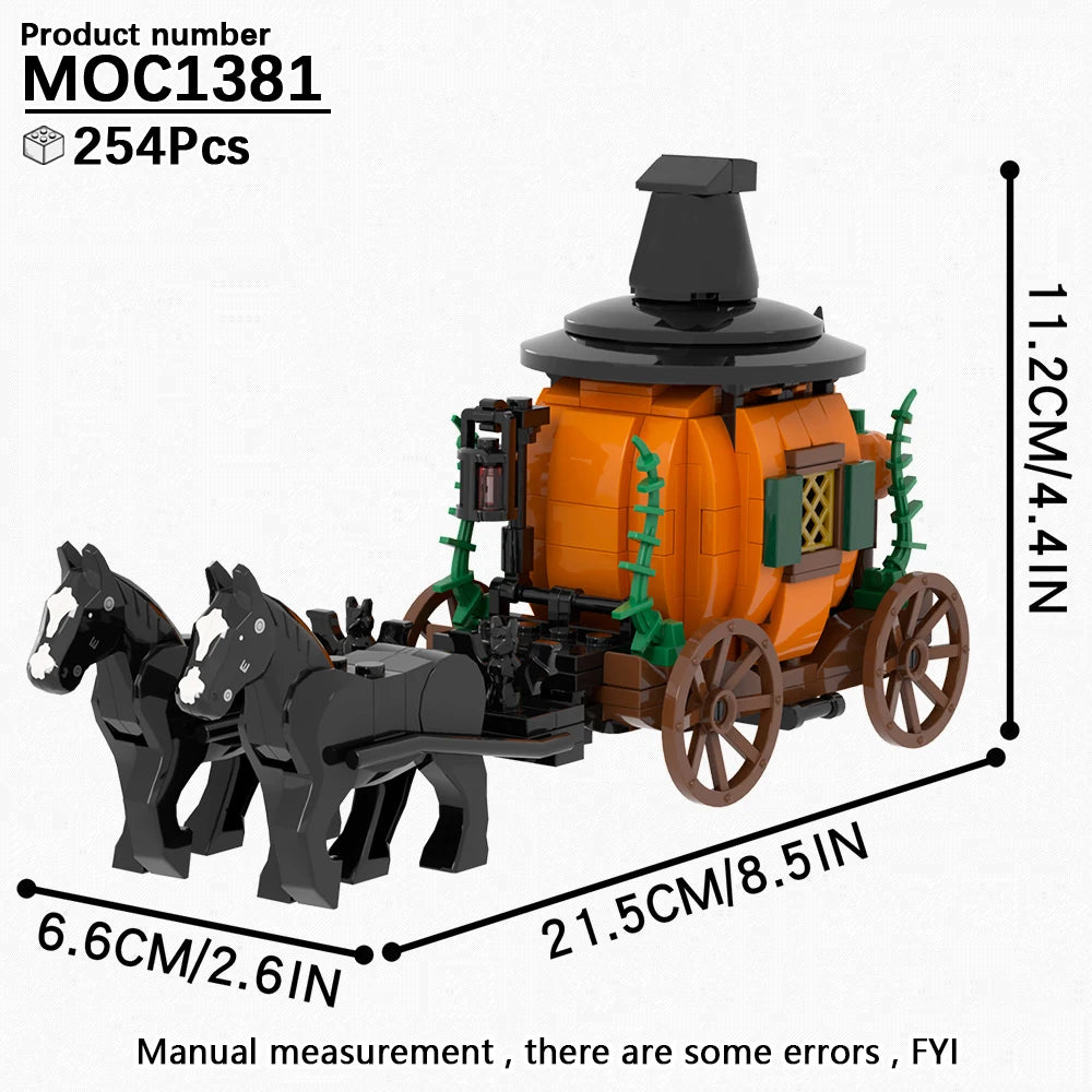 Halloween Festival Series Architecture Pumpkin Carriage Model Set Horror DIY Tombstone Grave MOC Building Block For Kid Toy Gift