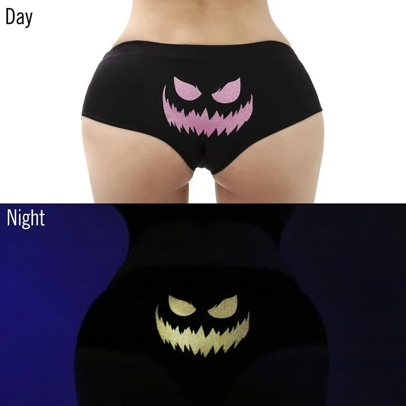 Sexy Fluorescent Lady Panties Fun Halloween Skeleton Gold Plated Women's Boxer Shorts Half Wrap Buttocks Female Boxer Briefs