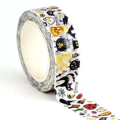 NEW 1PC 10M Deco Mushrooms Leaves Pumpkin Ghost Moon Gold Foil Halloween Washi Tape Set for Planner Masking Tape Cute Stationery