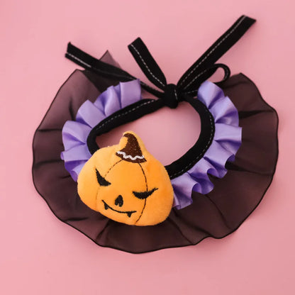 New Dog Necklace Halloween Pet Collar Cat Dog Drool Towel Lace Pumpkin Bat Wings Bow Cat Necklace Photo Prop