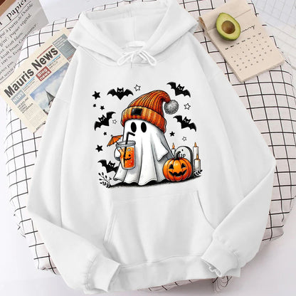 Halloween Ghost Pumpkin Bat Hoodies For Women Fashion Hooded Pullover Teens Casual Long Sleeves Halloween Sweatshirts