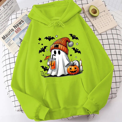 Halloween Ghost Pumpkin Bat Hoodies For Women Fashion Hooded Pullover Teens Casual Long Sleeves Halloween Sweatshirts