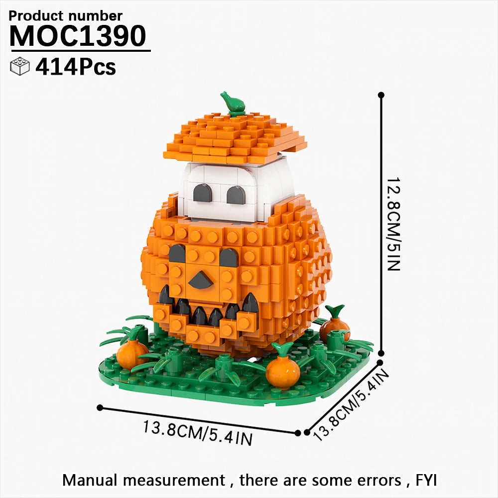 Halloween Festival Series Architecture Pumpkin Carriage Model Set Horror DIY Tombstone Grave MOC Building Block For Kid Toy Gift