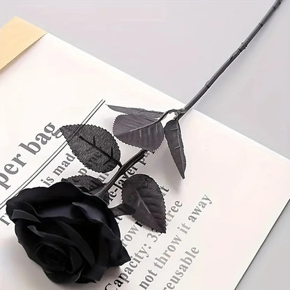 Artificial Black Roses Fake Flowers, Long Stem, with No Container, for Halloween, Home Decor, Wedding Party, Tabletop