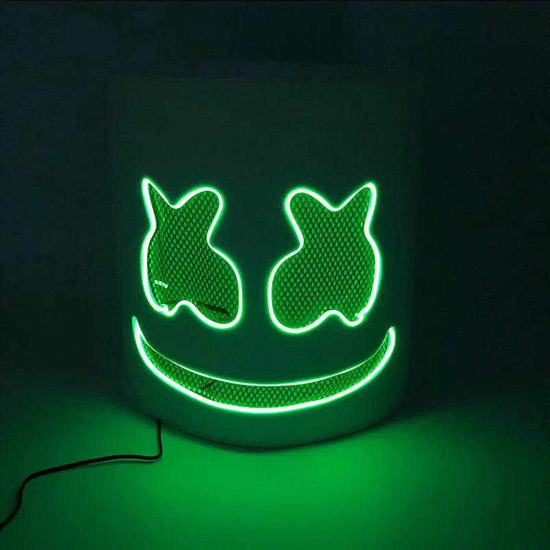 Halloween Light Up Neon Full Face Mask Luminous LED DJ Marshmellow Mask Headgear Cosplay Music Festival Party Props Glowing Mask