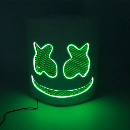 Halloween Light Up Neon Full Face Mask Luminous LED DJ Marshmellow Mask Headgear Cosplay Music Festival Party Props Glowing Mask