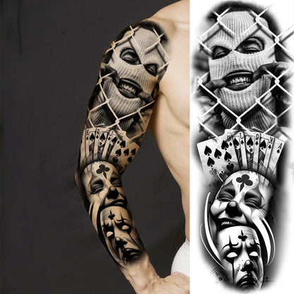 1 Sheet Full Arm Evil Witch Vampire Temporary Tattoos Sleeve Halloween Scary Skull Tatoo Waterproof Horrible Fake Tattoo Sticker