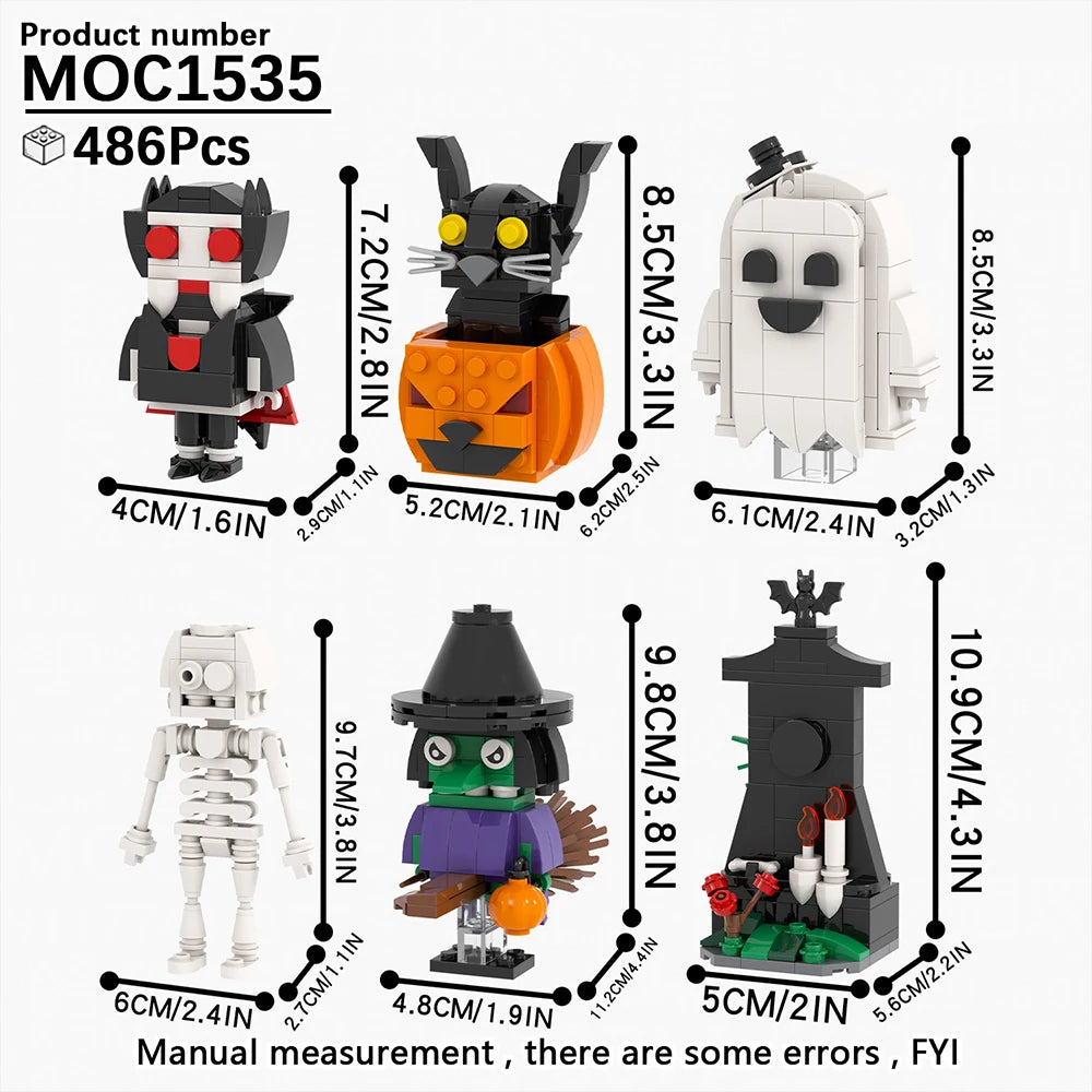 Halloween Festival Series Architecture Pumpkin Carriage Model Set Horror DIY Tombstone Grave MOC Building Block For Kid Toy Gift