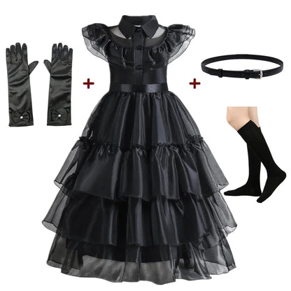 Children Wednesday Costume Girls Black Gothic Family Clothes Halloween Cosplay Costume for Kids Easter Carnival Fancy Dress Up