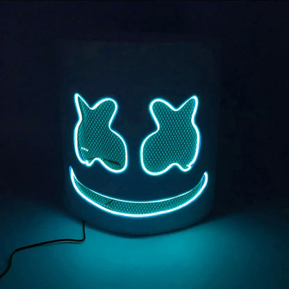 Halloween Light Up Neon Full Face Mask Luminous LED DJ Marshmellow Mask Headgear Cosplay Music Festival Party Props Glowing Mask
