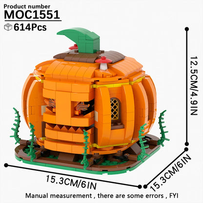 Halloween Festival Series Architecture Pumpkin Carriage Model Set Horror DIY Tombstone Grave MOC Building Block For Kid Toy Gift
