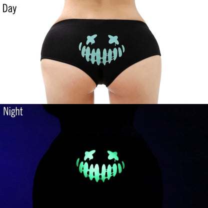 Sexy Fluorescent Lady Panties Fun Halloween Skeleton Gold Plated Women's Boxer Shorts Half Wrap Buttocks Female Boxer Briefs