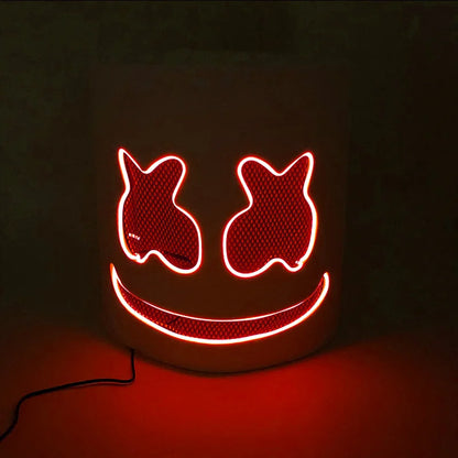 Halloween Light Up Neon Full Face Mask Luminous LED DJ Marshmellow Mask Headgear Cosplay Music Festival Party Props Glowing Mask