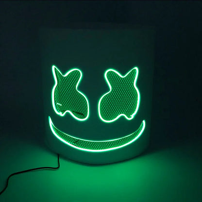 Halloween Light Up Neon Full Face Mask Luminous LED DJ Marshmellow Mask Headgear Cosplay Music Festival Party Props Glowing Mask