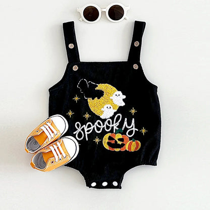0-18M Baby Bodysuit Toddler Halloween Jumpsuit Overalls Newborn Boys Girls Clothes Pumpkin/Ghost Embroidery Button Bubble Romper