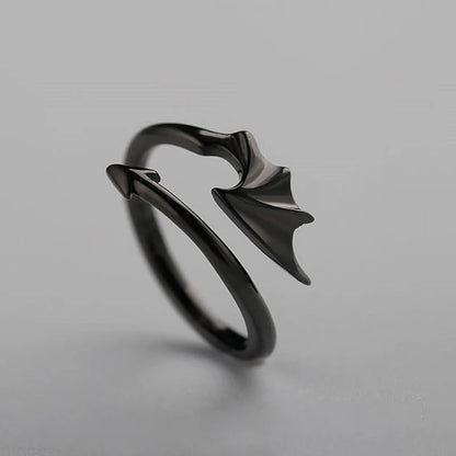 Punk   Little Devil Dragon Gothic Evil Vampire Angel Wings Rings Open Ring Halloween Party Jewelry Gift Wholesale